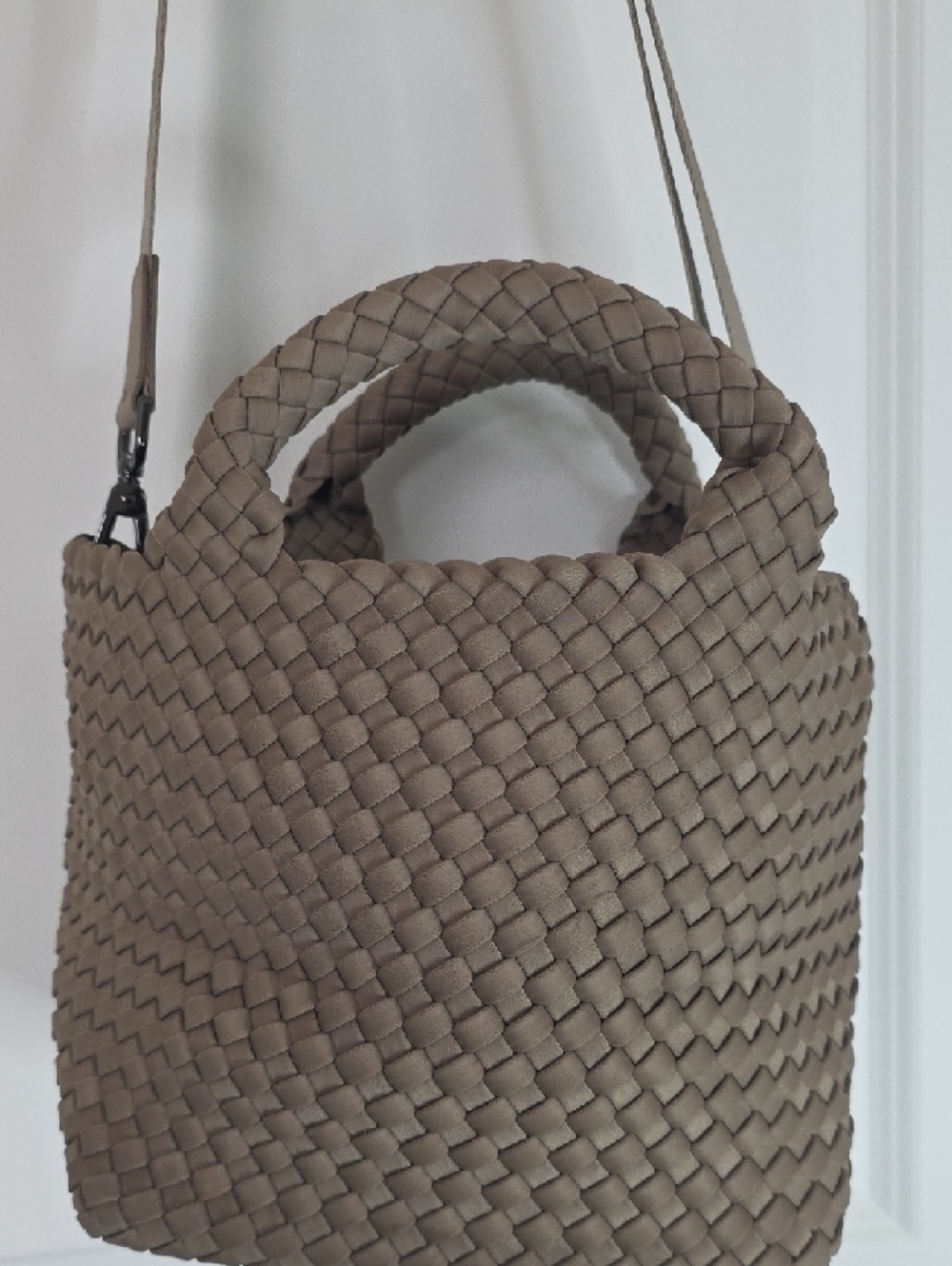 Naghedi Woven Taupe Shoulder Bag with Top Handles - Picture 4 of 7